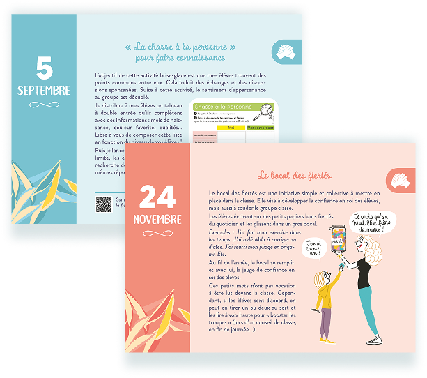 Exemples de pages de l’éphéméride Mon année de prof des écoles élémentaire par Lutin Bazar !