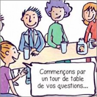 Illustration représentant un enseignant échangeant avec des parents